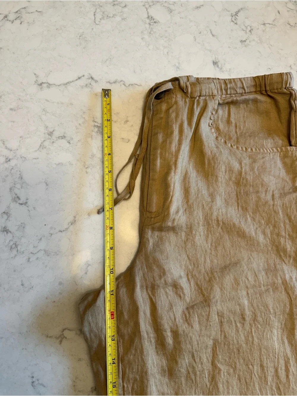 Banana Republic The Studio Wide Leg Drawstring Pant in Linen - Faded Khaki